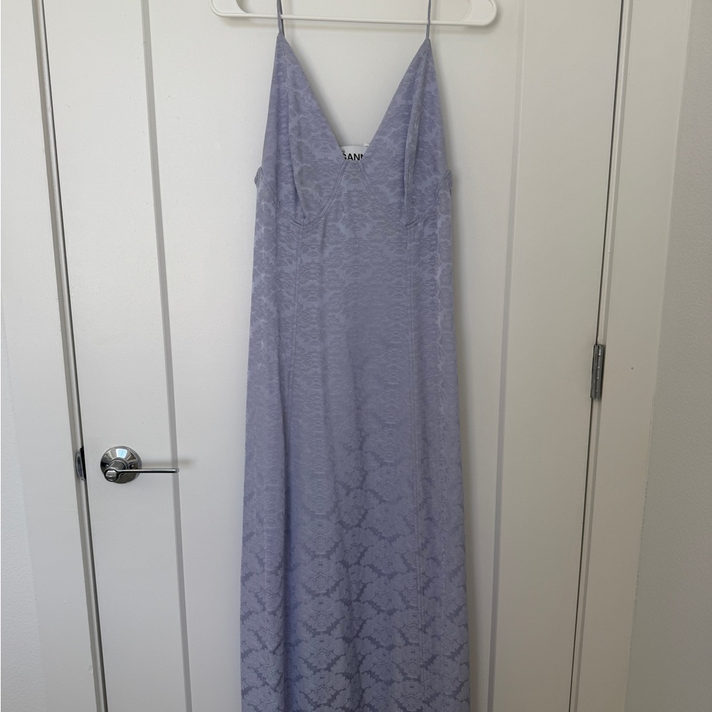 Ganni Lilac Jacquard Slip Dress